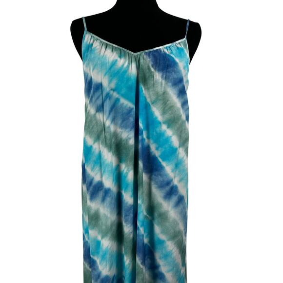 Rails Jennica Tie-Dyed Crepe Dress Maxi Ruffle Sundress Blue Green Womens Size S - Picture 4 of 11